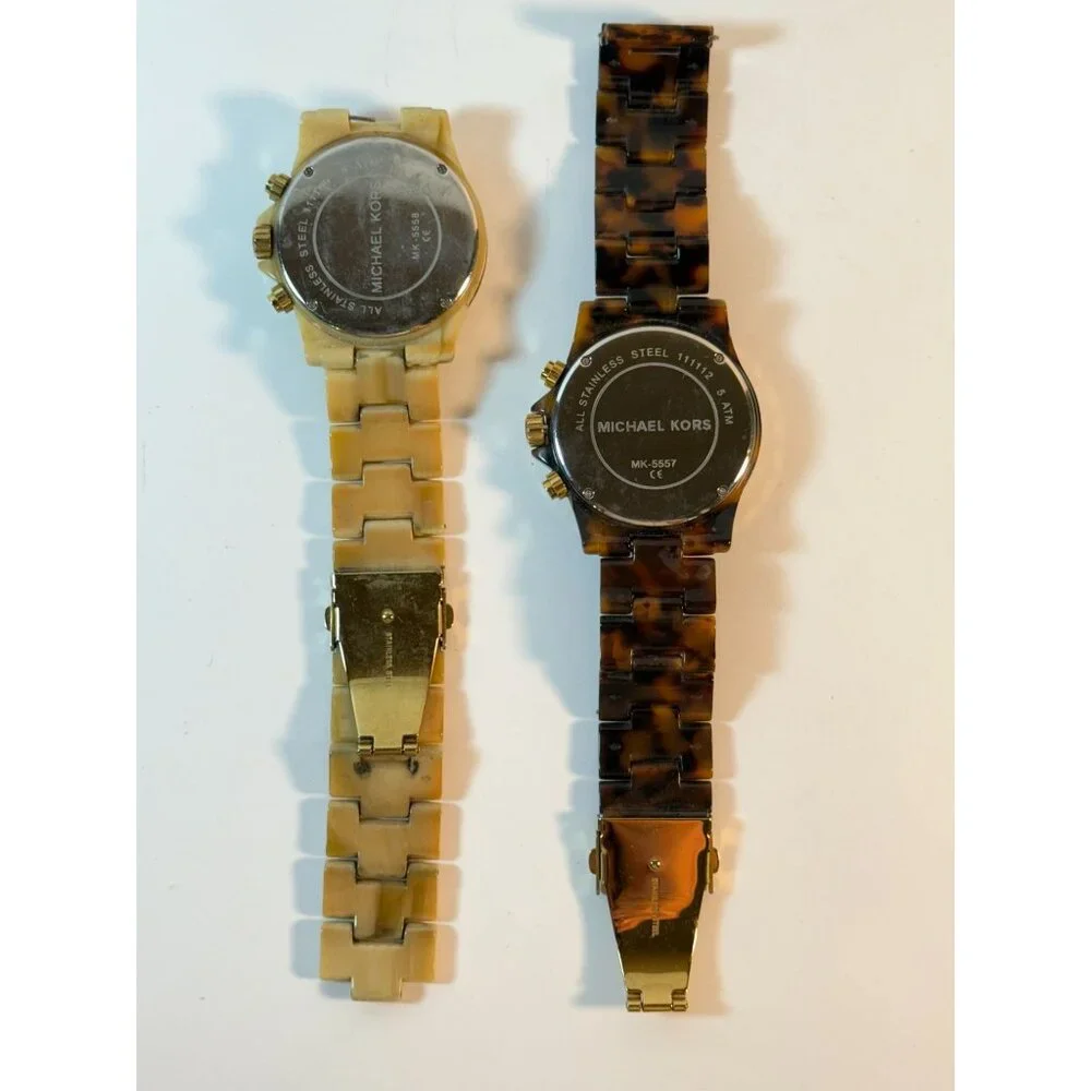 Michael Kors Watches Faux Tortoise Beige Lot of 2 READ LOTS OF WEAR AS IS